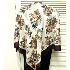 Casca Floral Square Scarf Cabbage Rose Silky Golden Shimmery Hand Rolled Hem